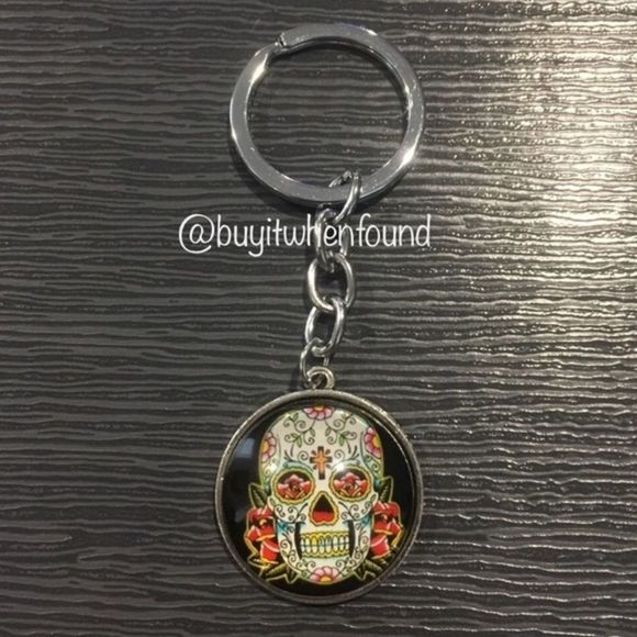 K Sugar Skull Day of The Dead Cabochon Keychain - Picture 6 of 8